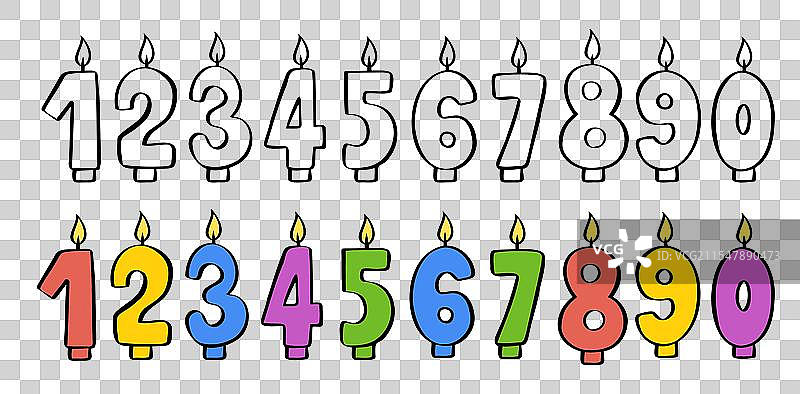 涂鸦风格的生日快乐蜡烛数字套装图片素材