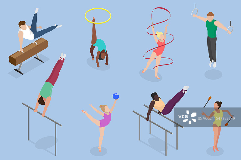 3D等距平面运动员图标集图片素材