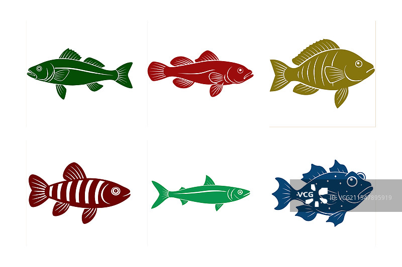 鱼类图标艺术剪影设计图片素材