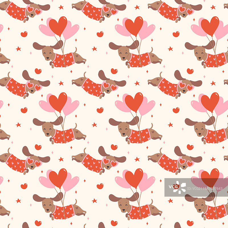 可爱的情人节腊肠犬与心形气球图片素材