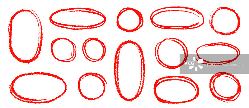 手绘红色高亮椭圆框形状集合图片素材
