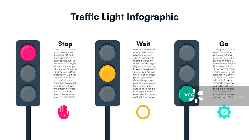 极简主义交通信号灯信息图，带有停止标志图片素材