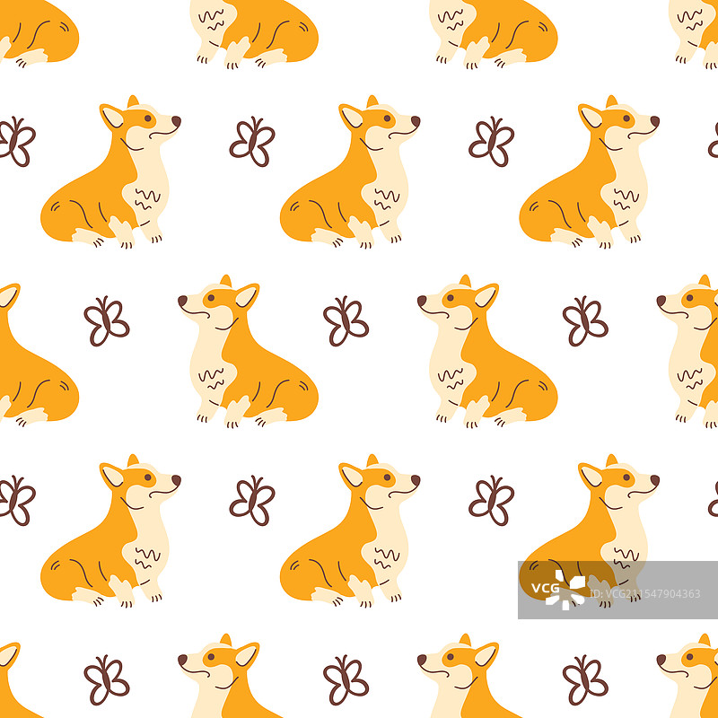 可爱的威尔士柯基犬无缝图案图片素材