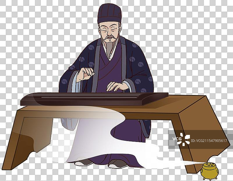 中国风新中式古风古典传统文化古装古人古代古时候三国演义诸葛亮孔明古隆中弹琴音乐资讯卡通插画图片素材