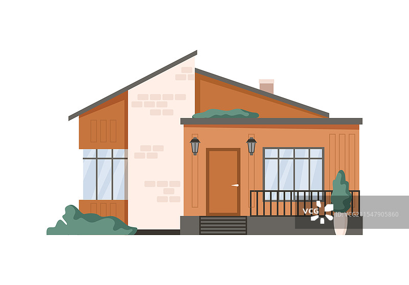 小屋外观建筑立面与围栏图片素材