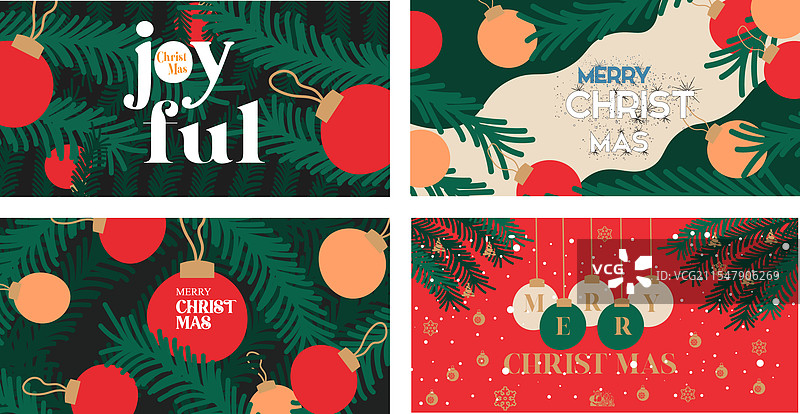 圣诞节和新年问候横幅套装图片素材