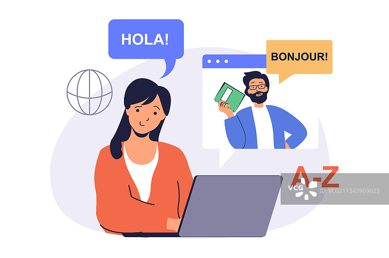 在线学习外语的网页概念图片素材
