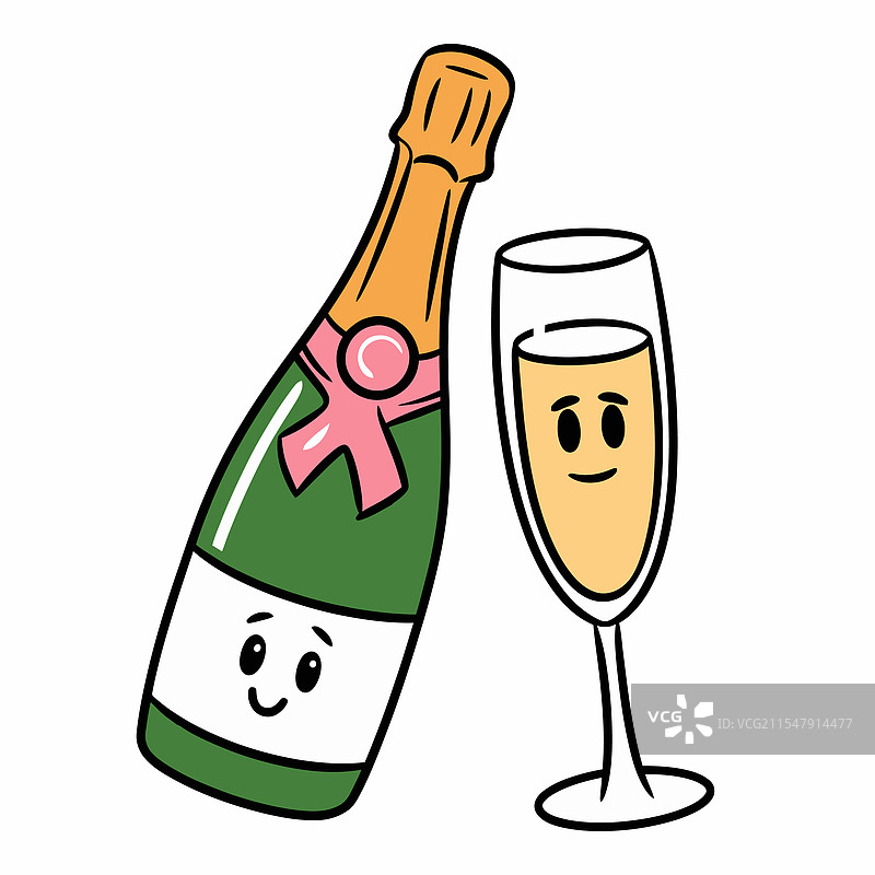 可爱的香槟瓶和酒杯图片素材
