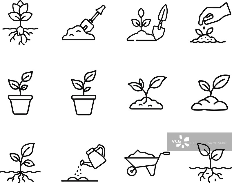 植物生长园艺图标种子土壤铲子图片素材