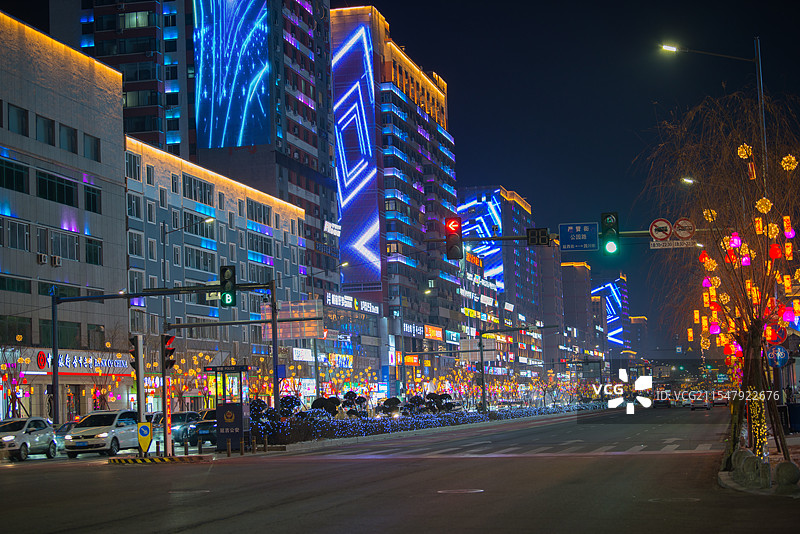 延吉夜景，延大网红墙，春节烟花，延吉站图片素材