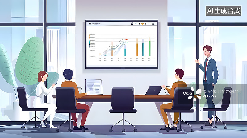 【AI数字艺术】商务楼办公室开会讨论解决方案插图图片素材