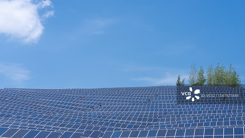 明亮蓝天下的太阳能电池板场图片素材