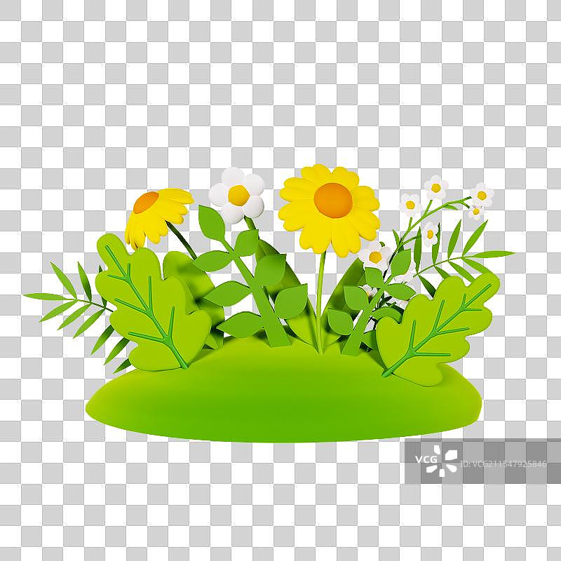 3D立体春天花丛元素春天元素绿色植物元素图片素材