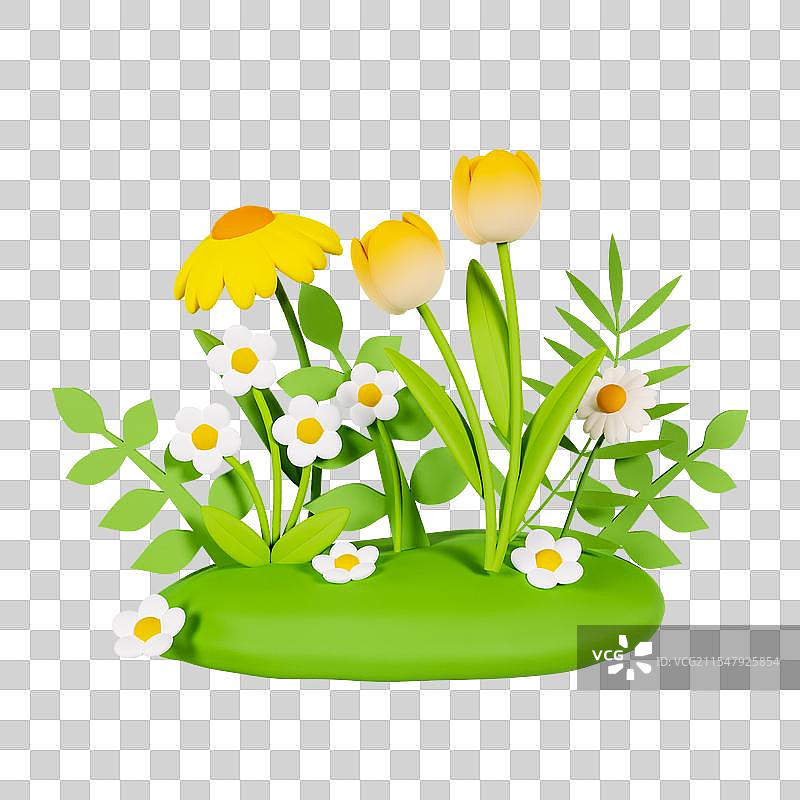 3D立体春天花丛元素春天元素绿色植物元素图片素材