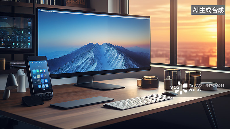 【AI数字艺术】夕阳下的办公天地图片素材