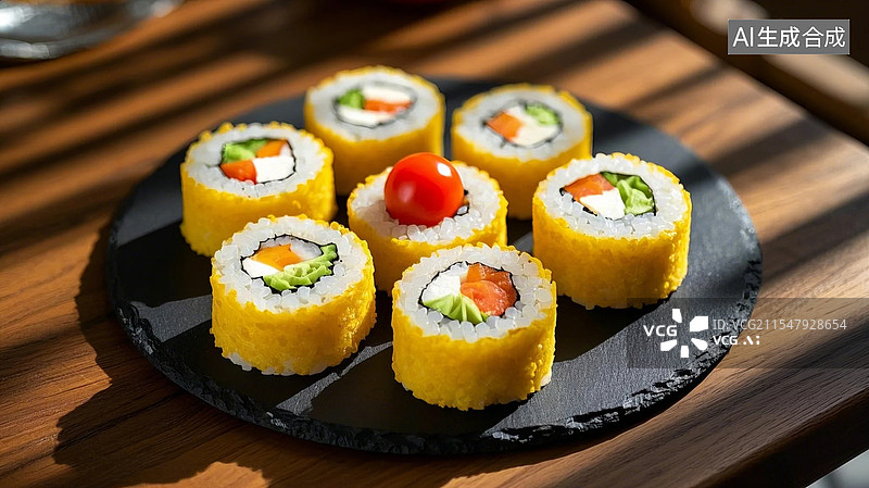 【AI数字艺术】桌上盘子里的寿司特写镜头图片素材