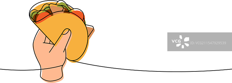 手握墨西哥玉米饼，线条简约彩色设计图片素材