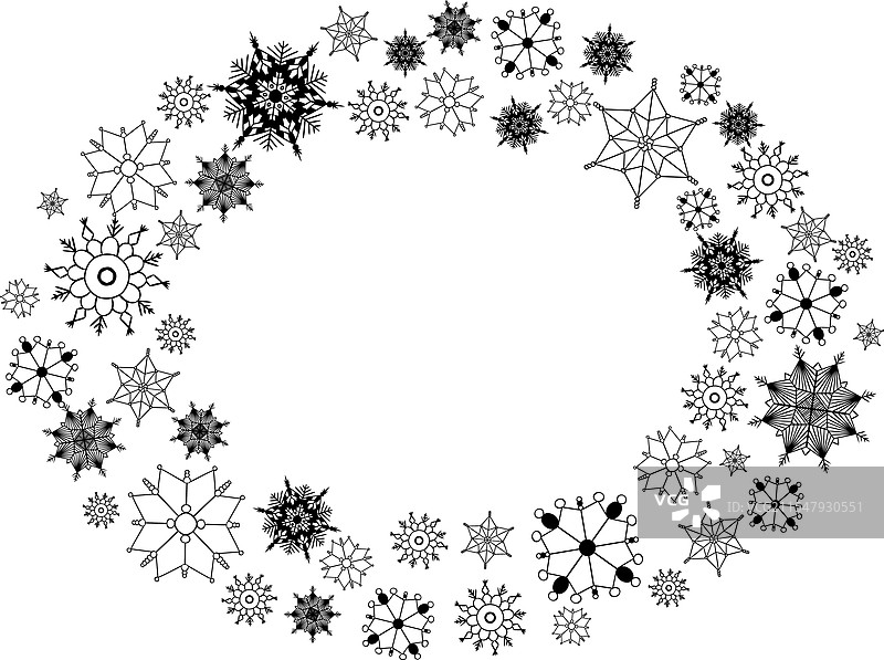 带有雪花的图形线条椭圆框架，孤立展示图片素材