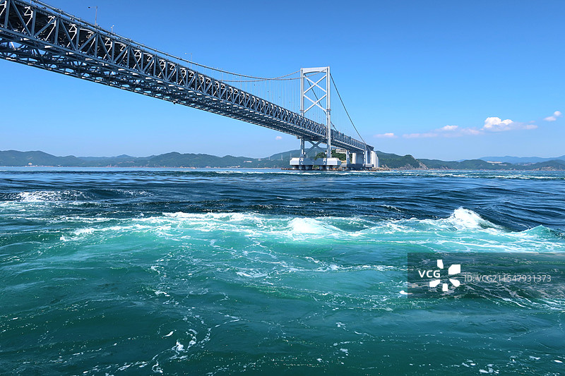 日本德岛县鸣门市，从观潮船上观赏鸣门涡潮（鸣门漩涡）图片素材