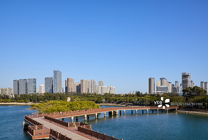 厦门五缘湾湿地公园水上木栈道图片素材
