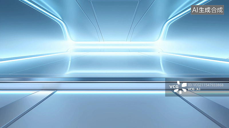 【AI数字艺术】蓝色金属风格建筑空间商务科技背景图片素材