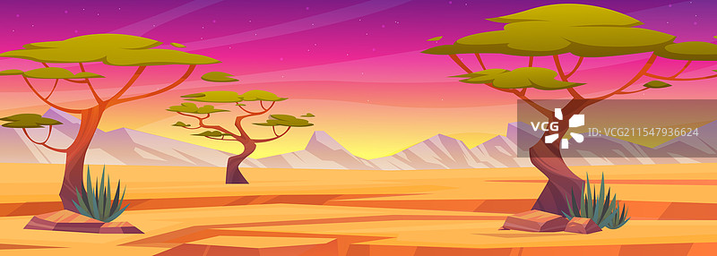 非洲野生沙漠的卡通草原背景图片素材