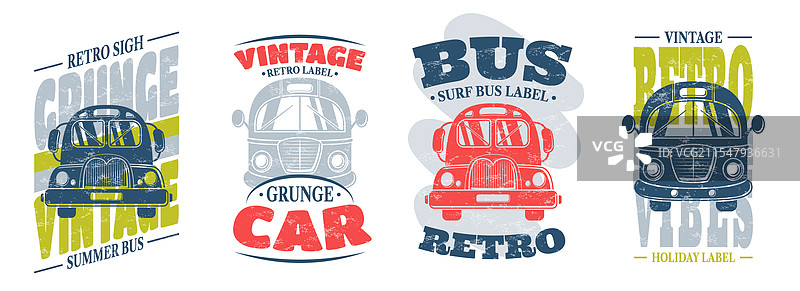 复古冲浪夏季旅行巴士标签标志图片素材