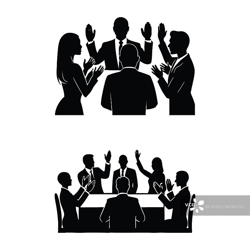 会议期间一群人鼓掌的剪影图片素材