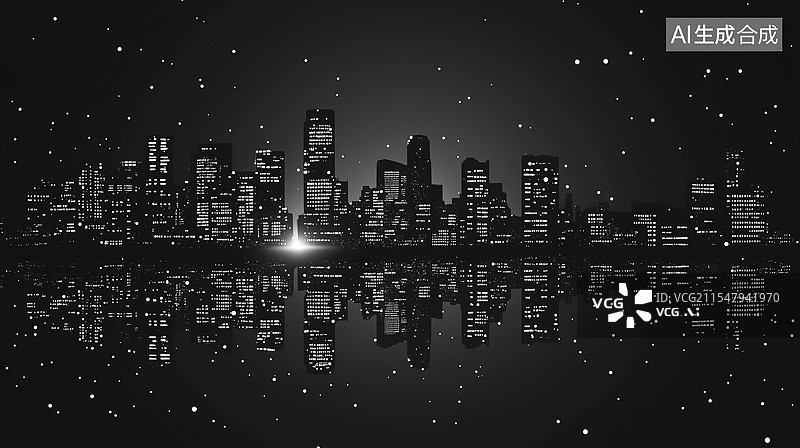 【AI数字艺术】黑白城市剪影图片素材