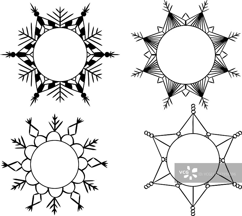 一组圆形雪花框架图形线条图片素材