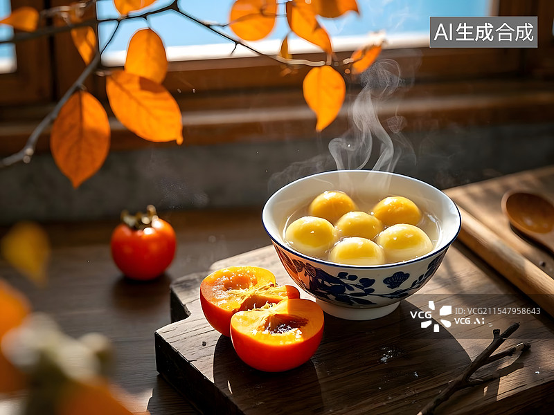 【AI数字艺术】大黄米汤圆和柿子图片素材