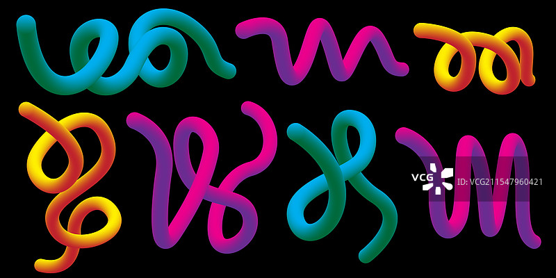 抽象的彩色渐变形状与波浪线图片素材