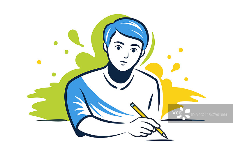 水彩画中的年轻男子与艺术画笔图片素材