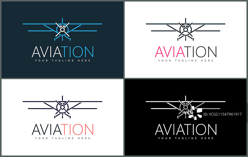 航空飞机线条艺术奢华标志套件图片素材