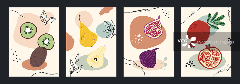 热带水果海报套装，半个和整个猕猴桃图片素材