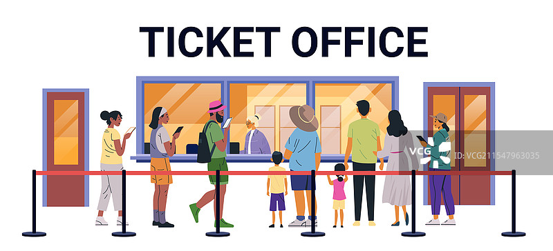 人们在售票处排队购票图片素材