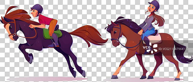 骑马的男女穿着装备图片素材