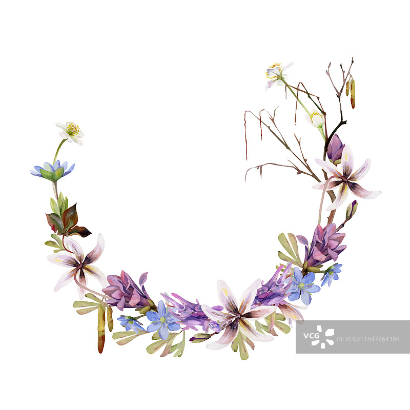 带有猫kins的春季花朵和玉兰花苞的树枝图片素材