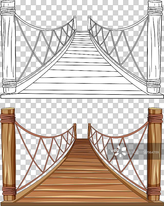 一座木制悬索桥图片素材