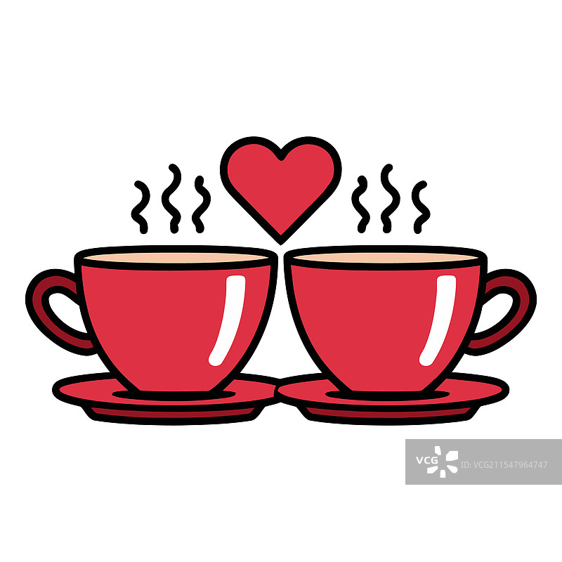 红色咖啡杯上有心形图案和蒸汽图片素材