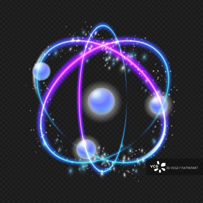 原子结构轨道与霓虹灯光效应图片素材