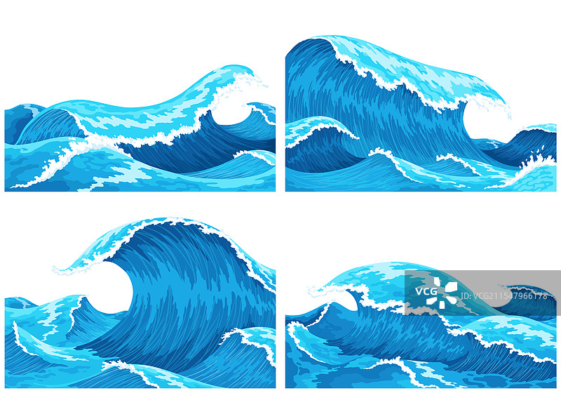 海浪在浪尖上带泡沫的四个场景图片素材