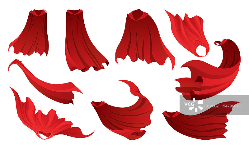 不同姿势的红色斗篷超级英雄正面展示图片素材