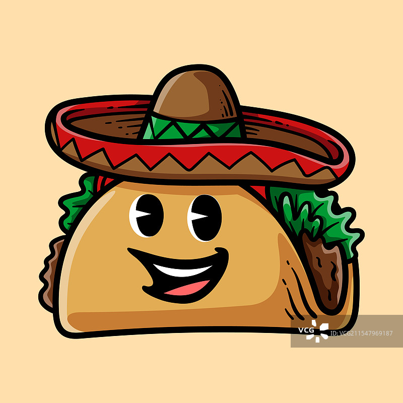 搞笑的卡通玉米饼角色戴着草帽图片素材