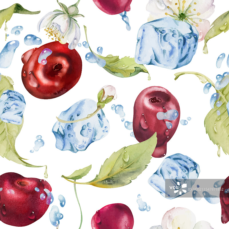 甜酸樱桃在冰水中漂浮图片素材