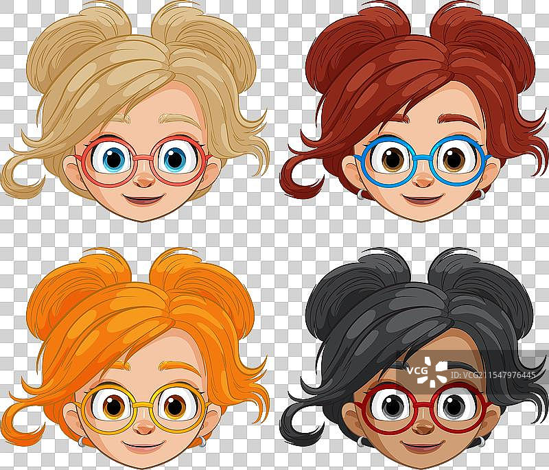 四位戴眼镜、发型各异的女性图片素材