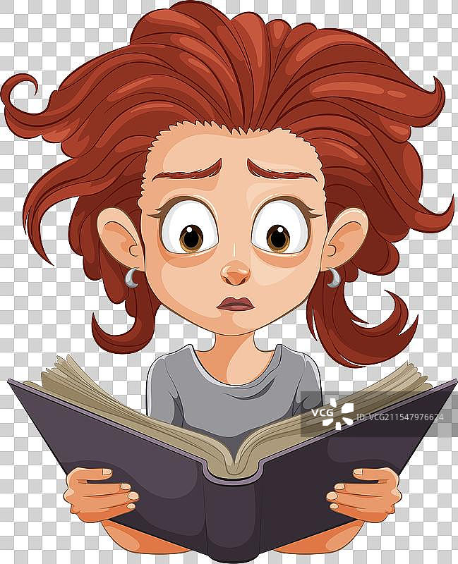 睁大眼睛的小女孩在读书图片素材