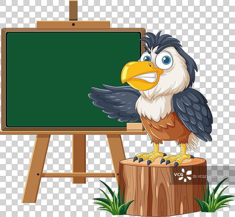 卡通鹰站在空白的黑板旁边图片素材