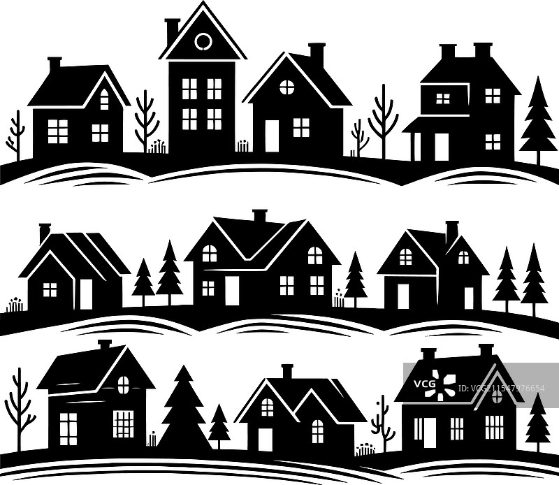 房屋轮廓在白色背景上独立展示图片素材