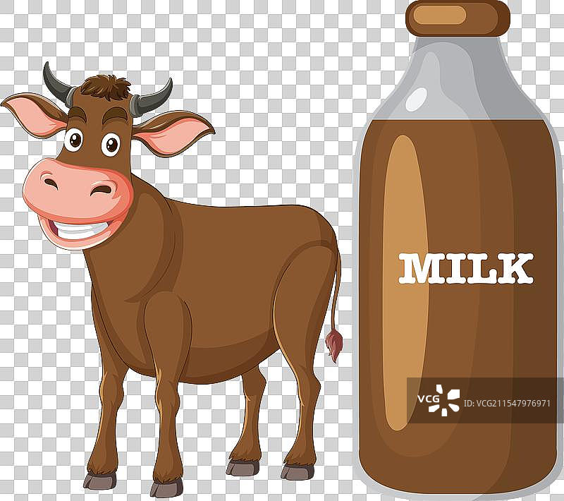 卡通牛旁边有一个大牛奶瓶图片素材